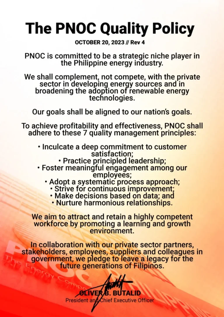 PNOC Quality Policy